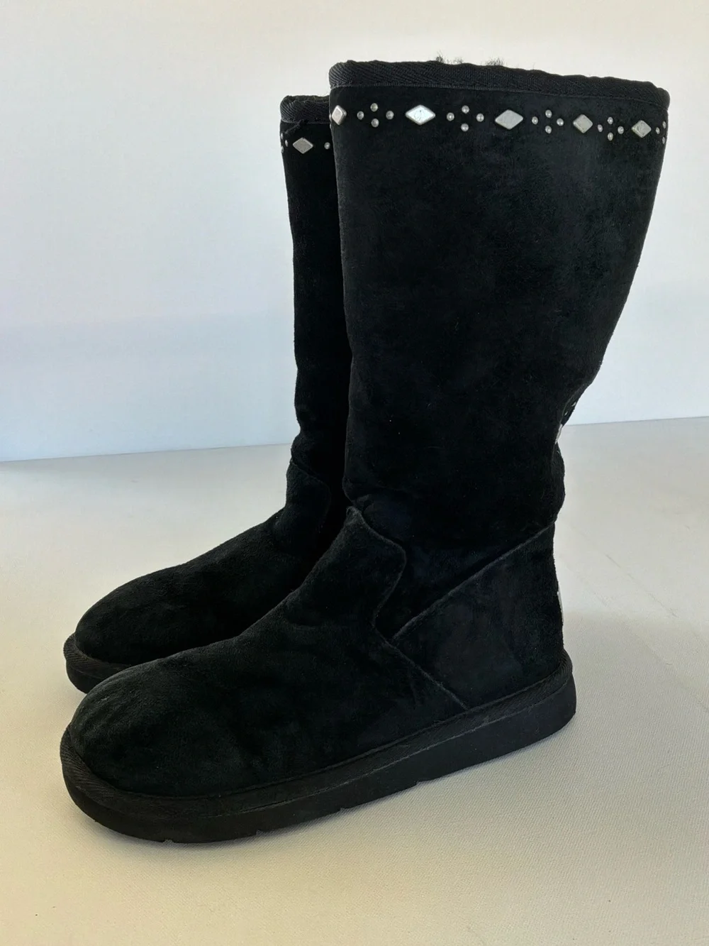 UGG Australia Black Suede Studded Tall Sheepskin Boots Women’s Size 5